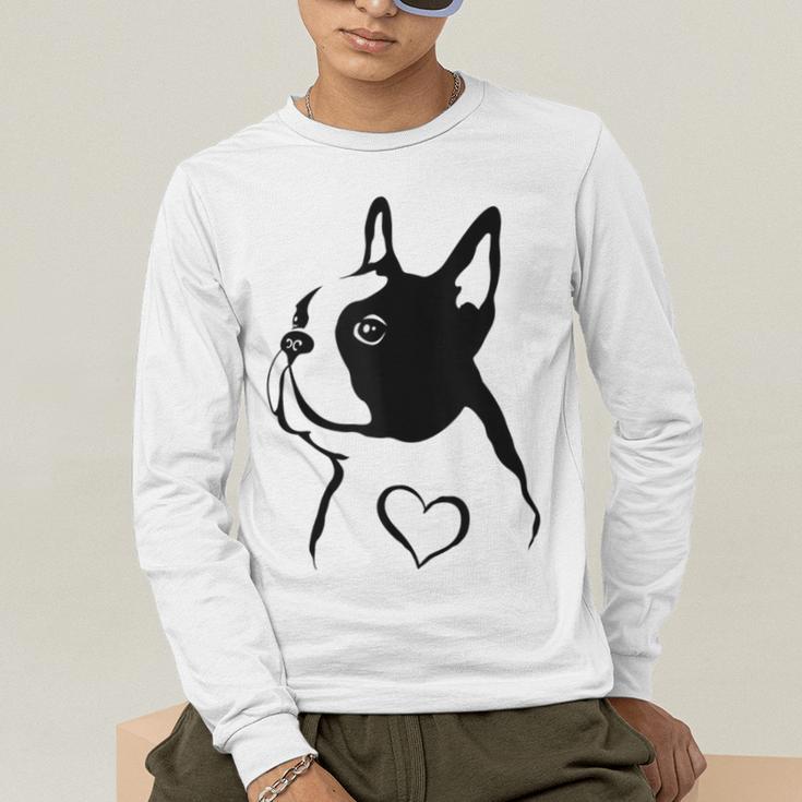I Love My Boston Terrier Dog With Heart Men's Long Sleeve T-Shirt, funny gift
