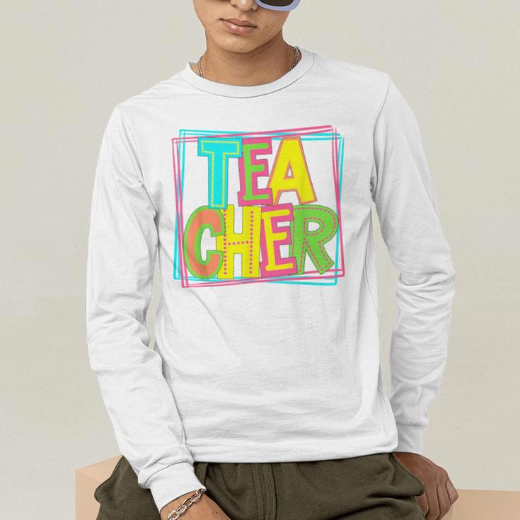 Neon Retro Teacher Cute Teacher Team New Teacher Back To Sch Men's Long Sleeve T-Shirt, funny gift Neon Retro Teacher Cute Teacher Team New Teacher Back To Sch Men's Long Sleeve T-Shirt, funny gift