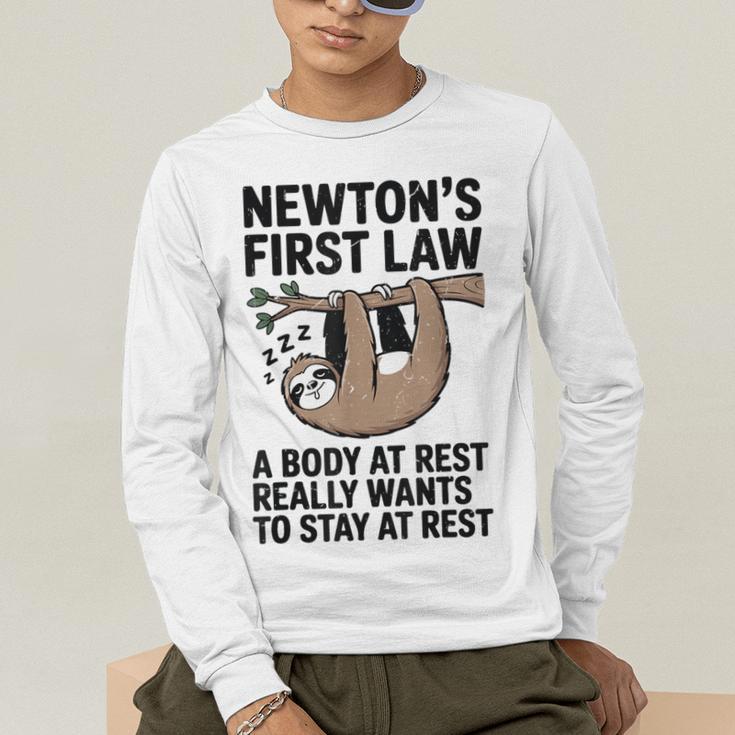 Newtons First Law Physics Jokes Science Teacher Men's Long Sleeve T-Shirt, funny gift