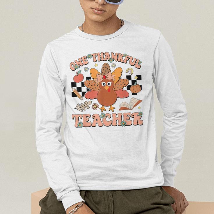 One Thankful Teacher Thanksgiving Retro Groovy Fall Teachers Men's Long Sleeve T-Shirt, funny gift One Thankful Teacher Thanksgiving Retro Groovy Fall Teachers Men's Long Sleeve T-Shirt, funny gift