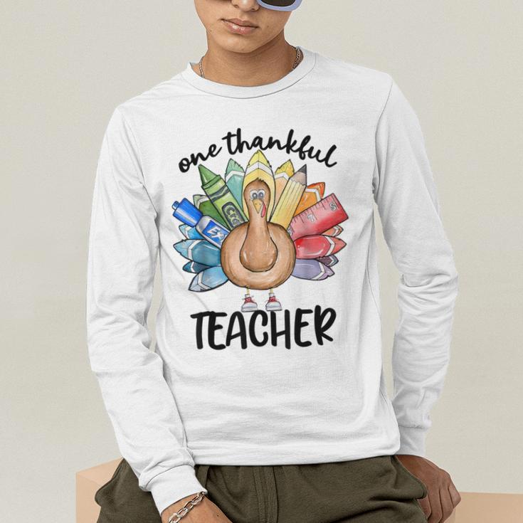 One Thankful Teacher Turkey Pencil Thanksgiving Teachers Men's Long Sleeve T-Shirt, funny gift