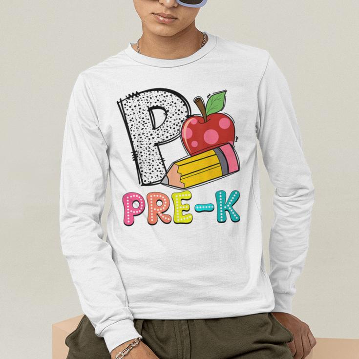 P Is For Pre-K Teacher Pencil Apple Back To School Men's Long Sleeve T-Shirt, funny gift P Is For Pre-K Teacher Pencil Apple Back To School Men's Long Sleeve T-Shirt, funny gift