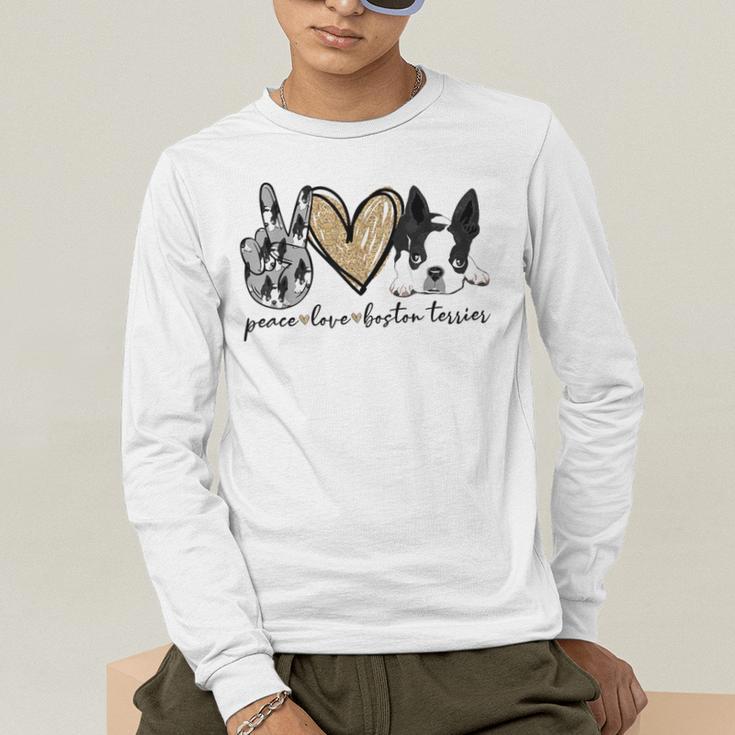Peace Love Boston Terrier Boston Terrier Lover Dog Mom Men's Long Sleeve T-Shirt, funny gift