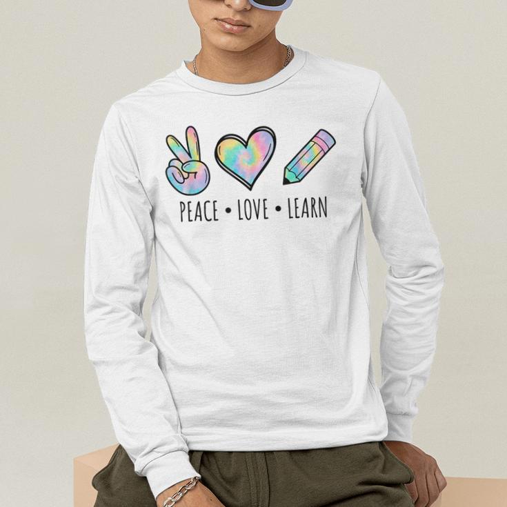 Peace Love Learn Tie Dye Teacher Kids 100th Days Of School Men's Long Sleeve T-Shirt, funny gift Peace Love Learn Tie Dye Teacher Kids 100th Days Of School Men's Long Sleeve T-Shirt, funny gift