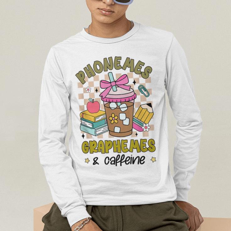 Phonemes Graphemes Caffeine Back To School Reading Teacher Men's Long Sleeve T-Shirt, funny gift Phonemes Graphemes Caffeine Back To School Reading Teacher Men's Long Sleeve T-Shirt, funny gift