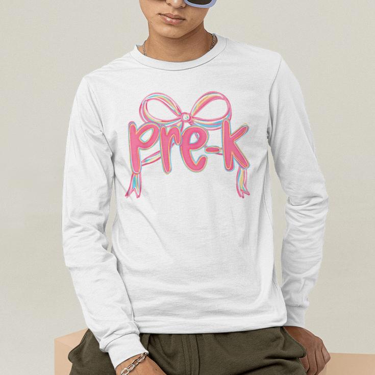 Preppy Pre k Back To School Pre-k Teachers Girls Cute Bow Men's Long Sleeve T-Shirt, funny gift Preppy Pre k Back To School Pre-k Teachers Girls Cute Bow Men's Long Sleeve T-Shirt, funny gift