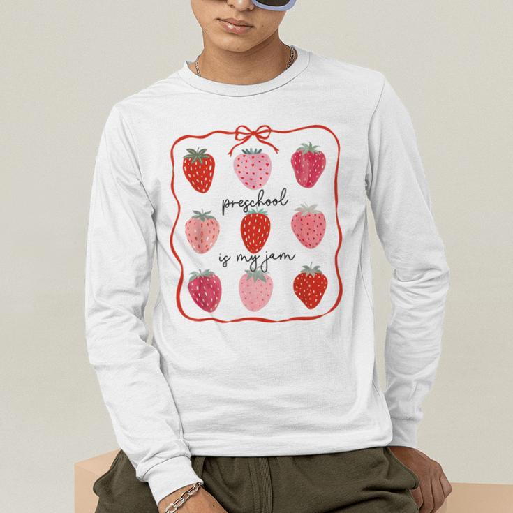 Preschool Is My Jam Strawberry Teacher First Day Of School Men's Long Sleeve T-Shirt, funny gift Preschool Is My Jam Strawberry Teacher First Day Of School Men's Long Sleeve T-Shirt, funny gift