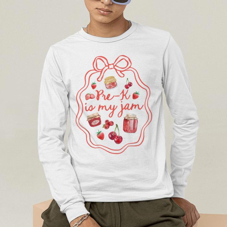 Preschool Pre-K Is My Jam Strawberry Girl Teacher Kids Men's Long Sleeve T-Shirt, funny gift