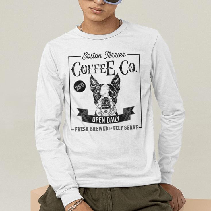 Retro Boston Terrier Coffee Dog Mom Coffee Lover Men's Long Sleeve T-Shirt, funny gift