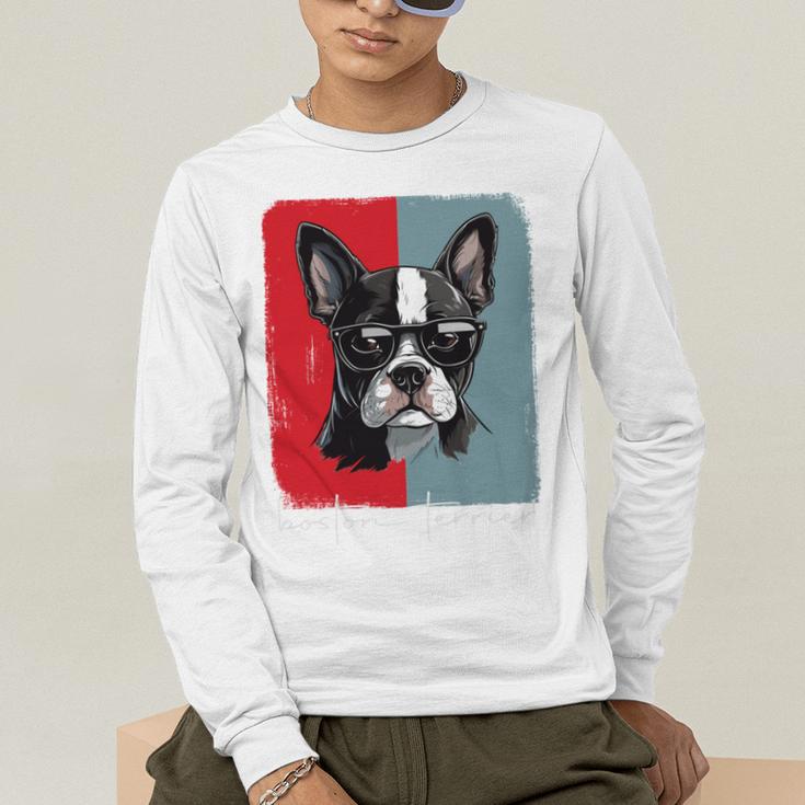 Retro Boston Terrier Dog Lover Bostie Mom Dad Dog Owner Men's Long Sleeve T-Shirt, funny gift