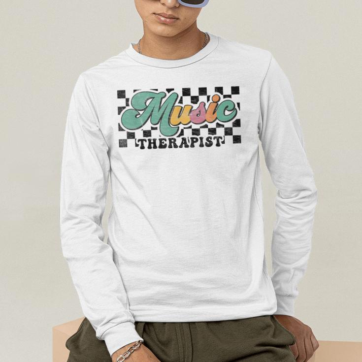 Retro Checkered Music Therapist Squad Music Therapy Teacher For Men Women Men's Long Sleeve T-Shirt, funny gift Retro Checkered Music Therapist Squad Music Therapy Teacher For Men Women Men's Long Sleeve T-Shirt, funny gift