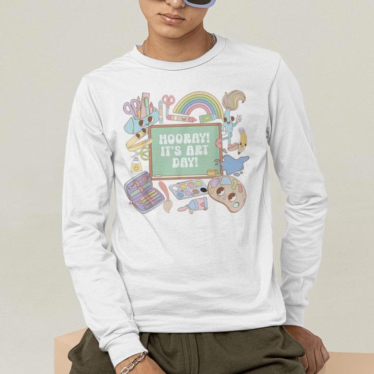 Retro Hooray It's Art Day Art Teacher Back To School Women Men's Long Sleeve T-Shirt, funny gift