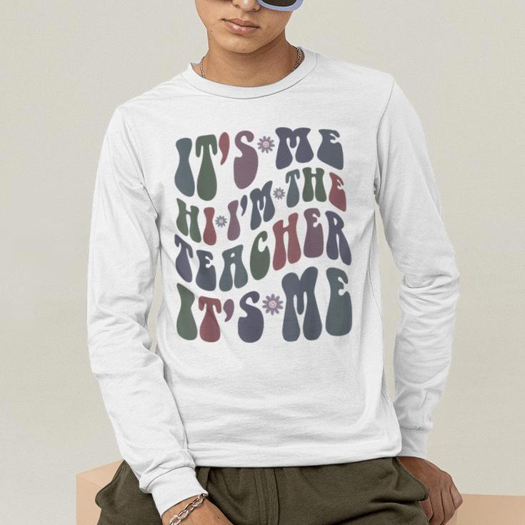 Retro IT'S ME Hi I'm The TEACHER Groovy Testing Squad Pink Men's Long Sleeve T-Shirt, funny gift Retro IT'S ME Hi I'm The TEACHER Groovy Testing Squad Pink Men's Long Sleeve T-Shirt, funny gift