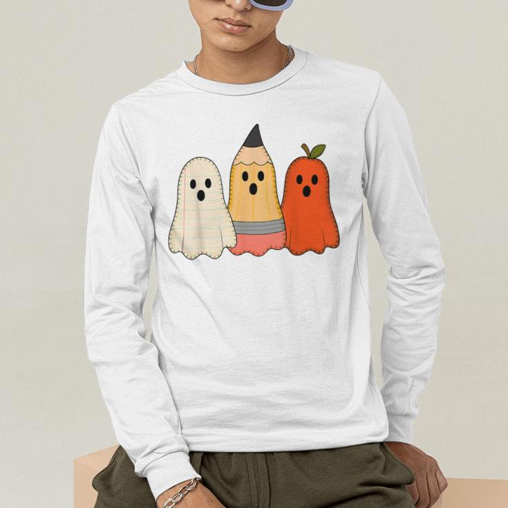 Retro Pencil Ghost Boo Spooky Teacher Halloween Costume Men's Long Sleeve T-Shirt, funny gift Retro Pencil Ghost Boo Spooky Teacher Halloween Costume Men's Long Sleeve T-Shirt, funny gift