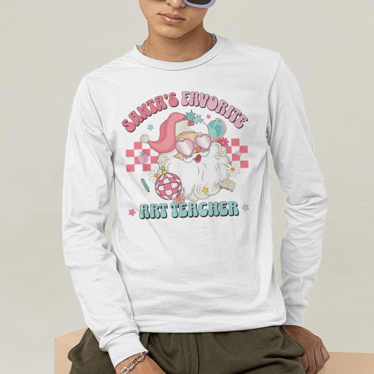 Retro Pink Christmas Santa's Favorite Art Teacher Artist Men's Long Sleeve T-Shirt, funny gift Retro Pink Christmas Santa's Favorite Art Teacher Artist Men's Long Sleeve T-Shirt, funny gift