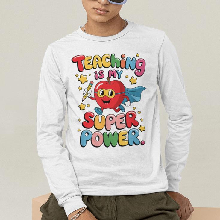 Retro Teaching Is My Superpower Apple Teacher Appreciation Men's Long Sleeve T-Shirt, funny gift Retro Teaching Is My Superpower Apple Teacher Appreciation Men's Long Sleeve T-Shirt, funny gift