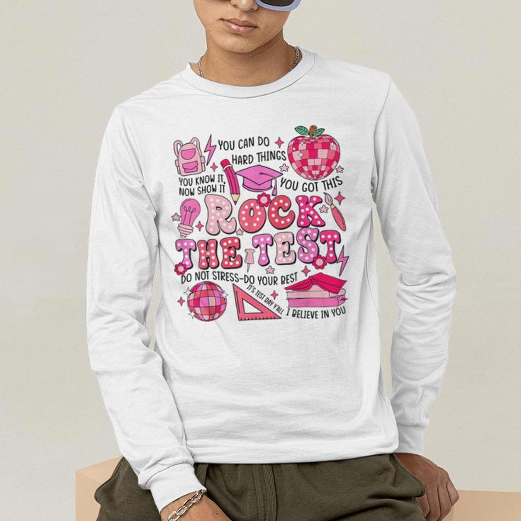 Rock The Test Testing Day Don't Stress Do Your Best Teacher For Men Women Girls Kids Men's Long Sleeve T-Shirt, funny gift