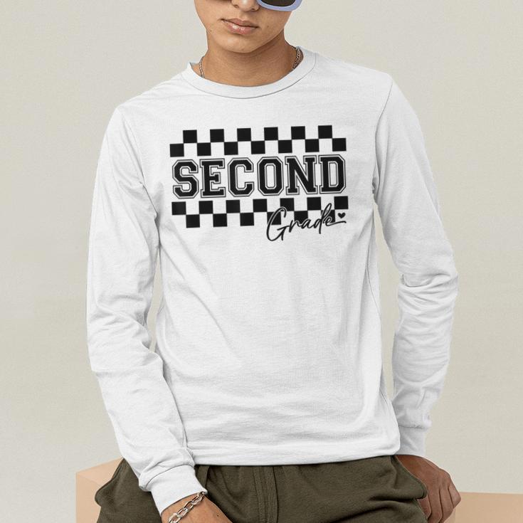 Second Grade Checkered Teacher 1st Day Back To School Women Men's Long Sleeve T-Shirt, funny gift
