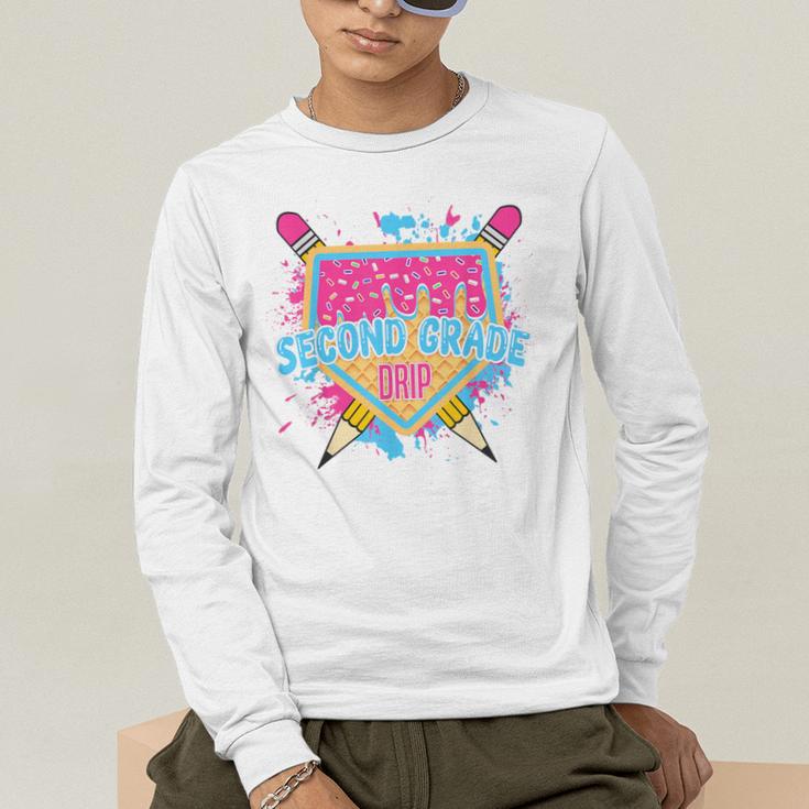 Second Grade Drip Ice Cream Home Plate Baseball Teachers Kid Men's Long Sleeve T-Shirt, funny gift