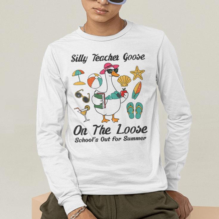 Silly Teacher Goose On The Loose School Out Summer Women Men Men's Long Sleeve T-Shirt, funny gift