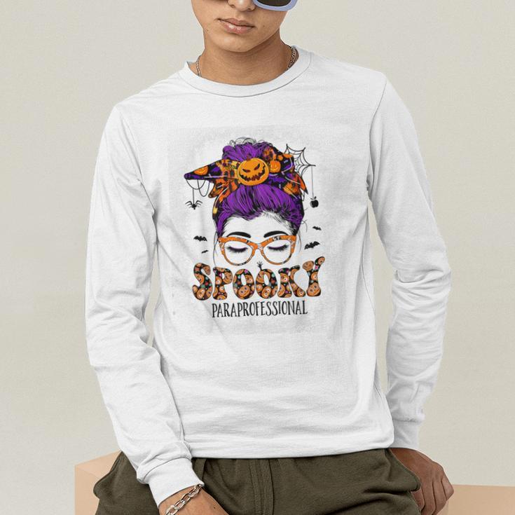 Spooky Paraprofessional Life Halloween Messy Bun Teacher For Men Women Men's Long Sleeve T-Shirt, funny gift Spooky Paraprofessional Life Halloween Messy Bun Teacher For Men Women Men's Long Sleeve T-Shirt, funny gift