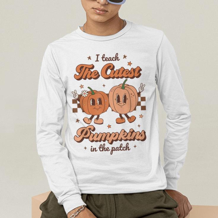 I Teach The Cutest Pumpkins In The Patch Retro Teacher Fall Men's Long Sleeve T-Shirt, funny gift I Teach The Cutest Pumpkins In The Patch Retro Teacher Fall Men's Long Sleeve T-Shirt, funny gift