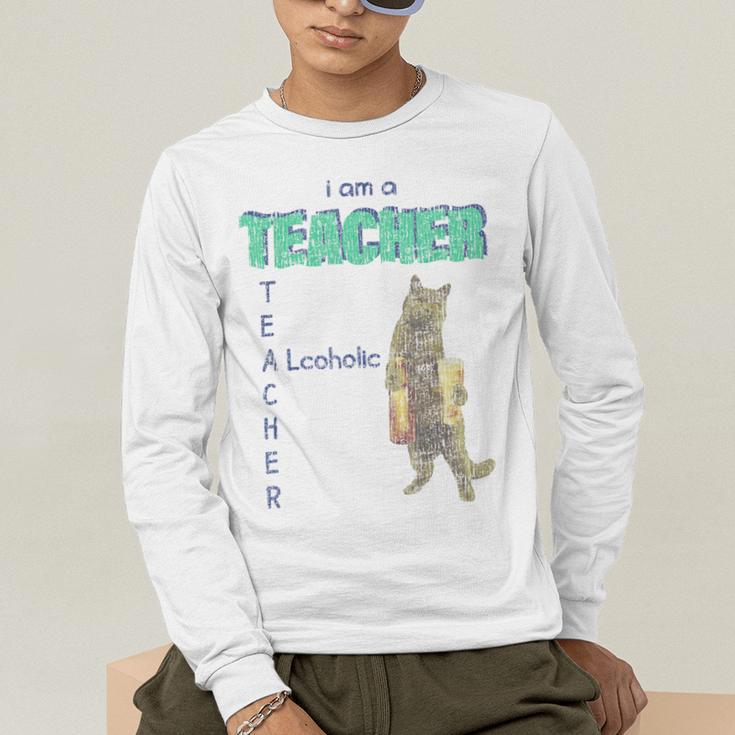 I Am A Teacher Alcoholic Cat Beer Feline Men Women Men's Long Sleeve T-Shirt, funny gift
