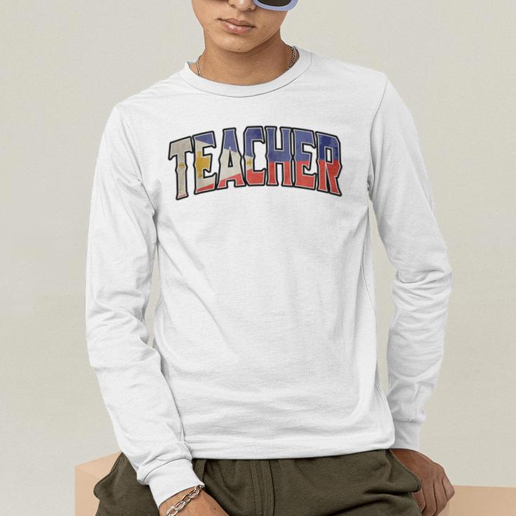 Teacher Filipino Vintage Heritage DNA Flag Men's Long Sleeve T-Shirt, funny gift Teacher Filipino Vintage Heritage DNA Flag Men's Long Sleeve T-Shirt, funny gift