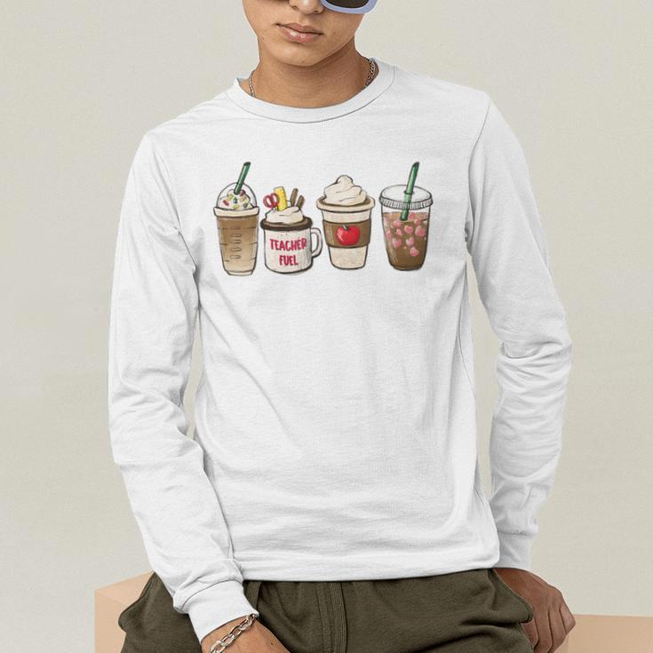 Teacher Fuel Coffee Teacher Mug Latte Iced Coffee Fall Men's Long Sleeve T-Shirt, funny gift