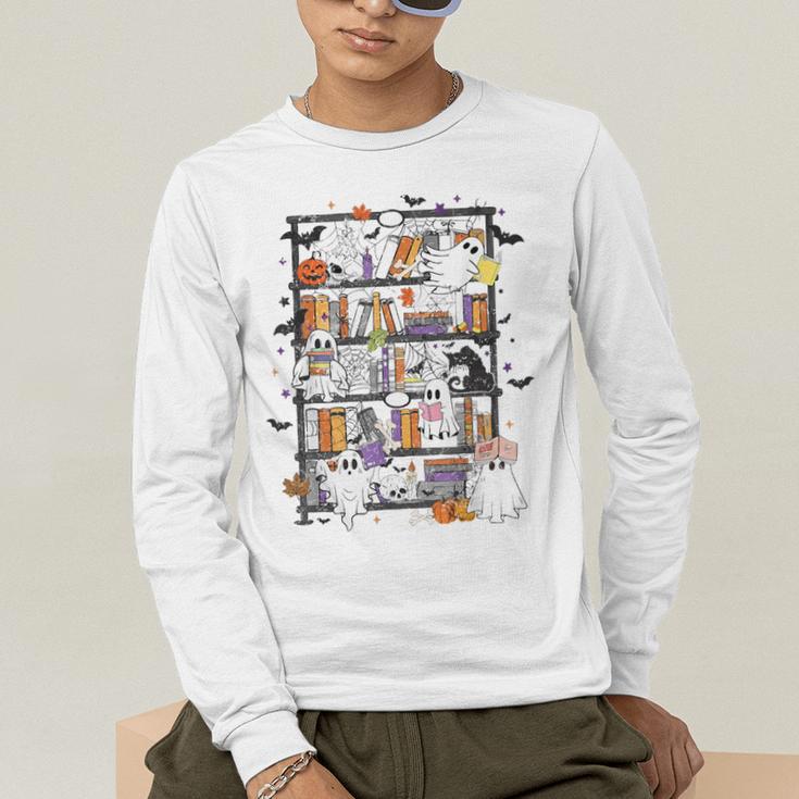 Teacher Library Ghost Reading Book Halloween Cat Men's Long Sleeve T-Shirt, funny gift Teacher Library Ghost Reading Book Halloween Cat Men's Long Sleeve T-Shirt, funny gift