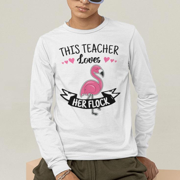 This Teacher Loves Her Flock Cute Flamingo Teacher Men's Long Sleeve T-Shirt, funny gift This Teacher Loves Her Flock Cute Flamingo Teacher Men's Long Sleeve T-Shirt, funny gift