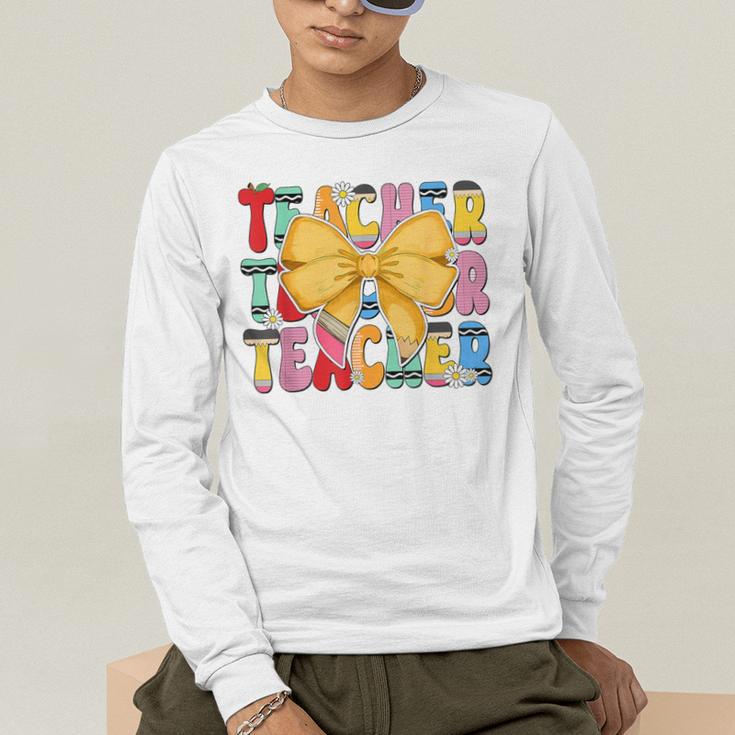 Teacher Pencil Coquette Bow Back To School Teacher Men's Long Sleeve T-Shirt, funny gift Teacher Pencil Coquette Bow Back To School Teacher Men's Long Sleeve T-Shirt, funny gift