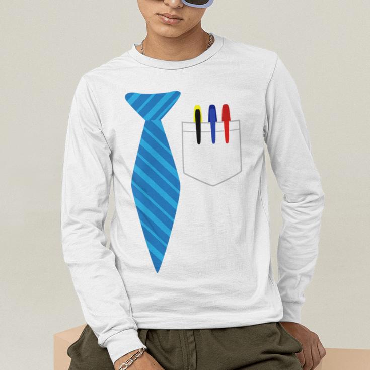 Teacher Tie & Pocket Protector Costume School Men's Long Sleeve T-Shirt, funny gift