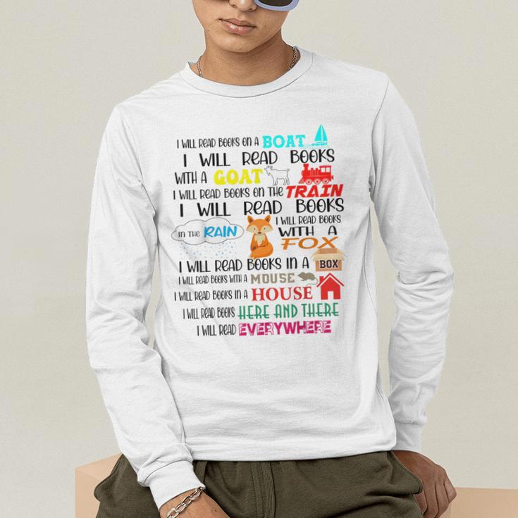 Teacher I Will Read Book On Boat Kids Women Bookworm Men's Long Sleeve T-Shirt, funny gift