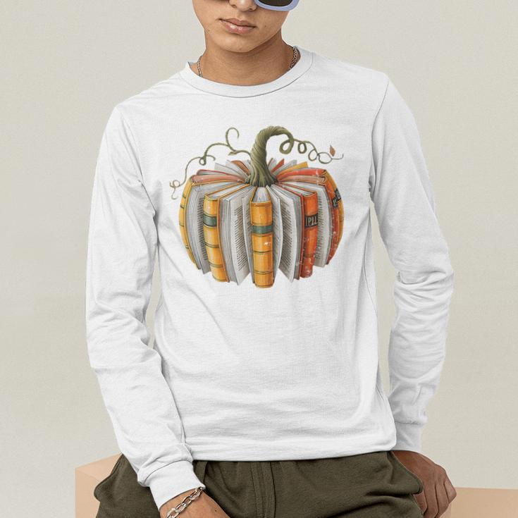 Teachers Students Fall Book Pumpkin Fall Librarians Bookworm Men's Long Sleeve T-Shirt, funny gift Teachers Students Fall Book Pumpkin Fall Librarians Bookworm Men's Long Sleeve T-Shirt, funny gift