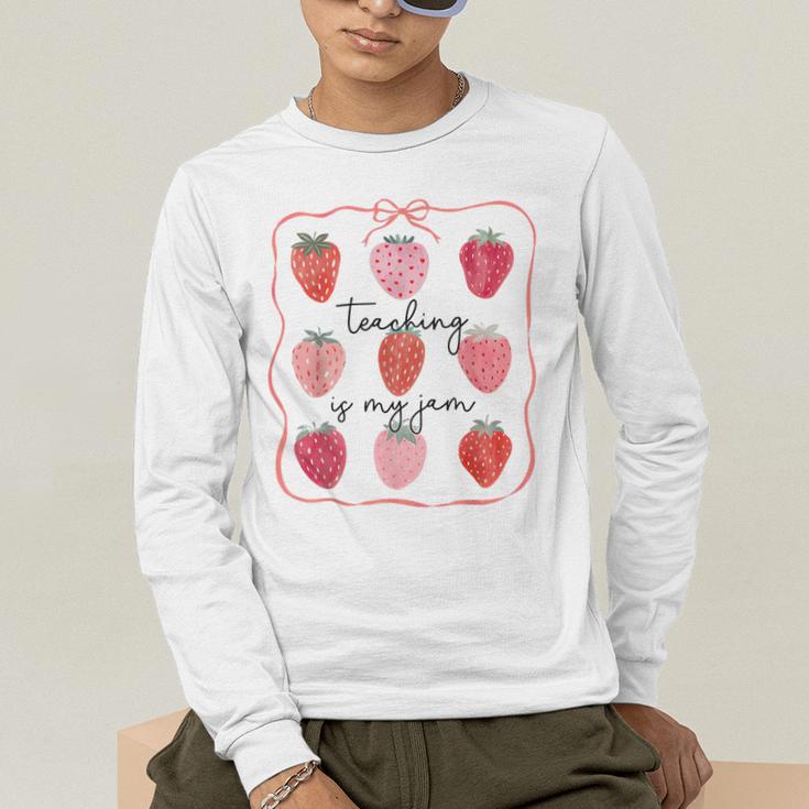 Teaching Is My Jam Teacher Team Crew Cute Strawberry Girls Men's Long Sleeve T-Shirt, funny gift
