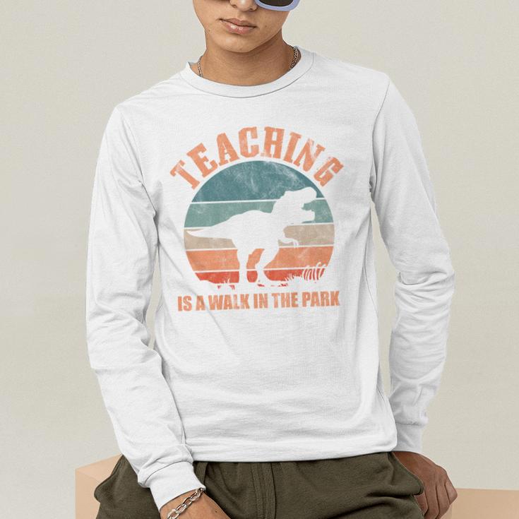 Teaching Is A Walk In The Park Teacher T-Rex Retro Men's Long Sleeve T-Shirt, funny gift Teaching Is A Walk In The Park Teacher T-Rex Retro Men's Long Sleeve T-Shirt, funny gift
