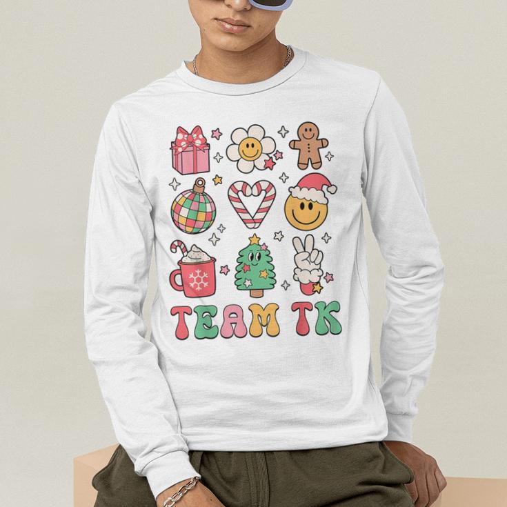 Team TK Teacher Christmas Groovy Smile Face Girl Boy Kid TK Men's Long Sleeve T-Shirt, funny gift