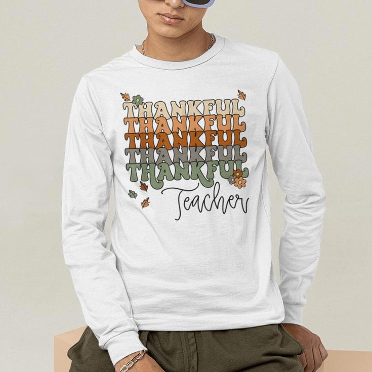 Thankful Teacher Thanksgiving Fall Pumpkin Turkey Men's Long Sleeve T-Shirt, funny gift