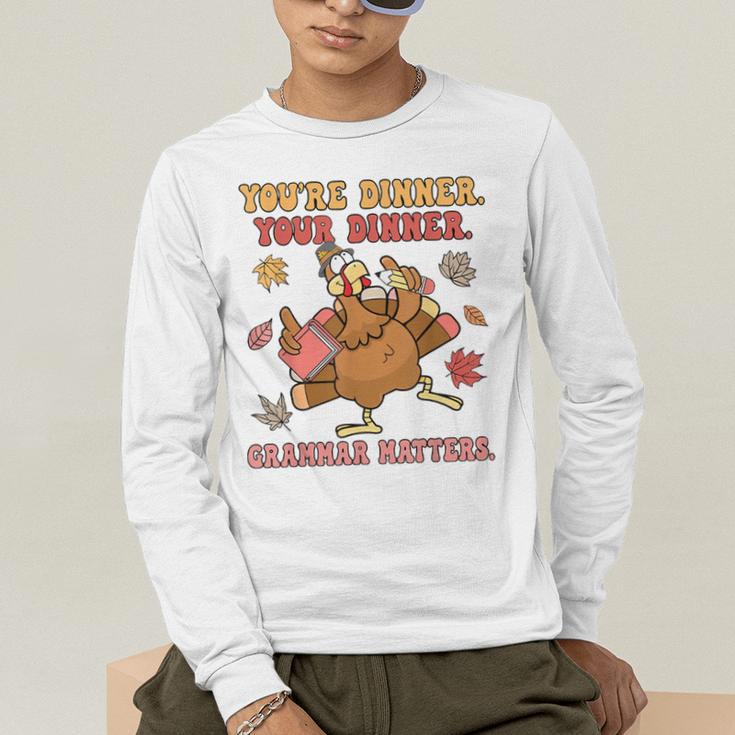 Thanksgiving Grammar Thankful English Teacher Fall Turkey Men's Long Sleeve T-Shirt, funny gift Thanksgiving Grammar Thankful English Teacher Fall Turkey Men's Long Sleeve T-Shirt, funny gift