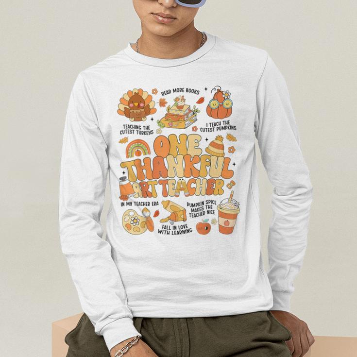 Thanksgiving One Thankful Art Teacher Fall Groovy Men Women Men's Long Sleeve T-Shirt, funny gift Thanksgiving One Thankful Art Teacher Fall Groovy Men Women Men's Long Sleeve T-Shirt, funny gift