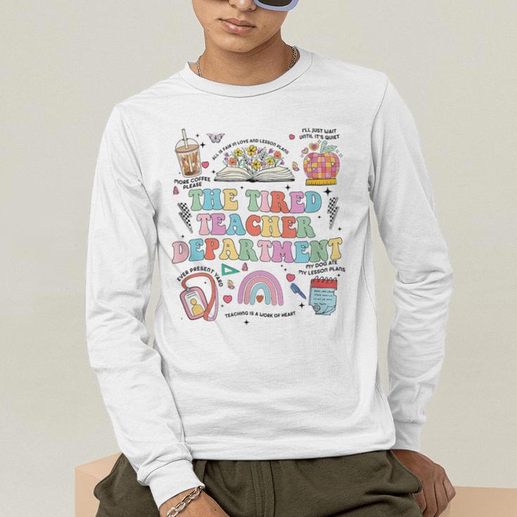 The Tired Teachers Department Retro Groovy Back To School Men's Long Sleeve T-Shirt, funny gift The Tired Teachers Department Retro Groovy Back To School Men's Long Sleeve T-Shirt, funny gift