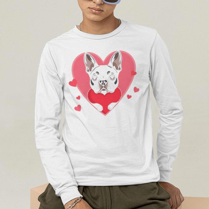 Valentine's Day Boston Terrier Heart Men's Long Sleeve T-Shirt, funny gift