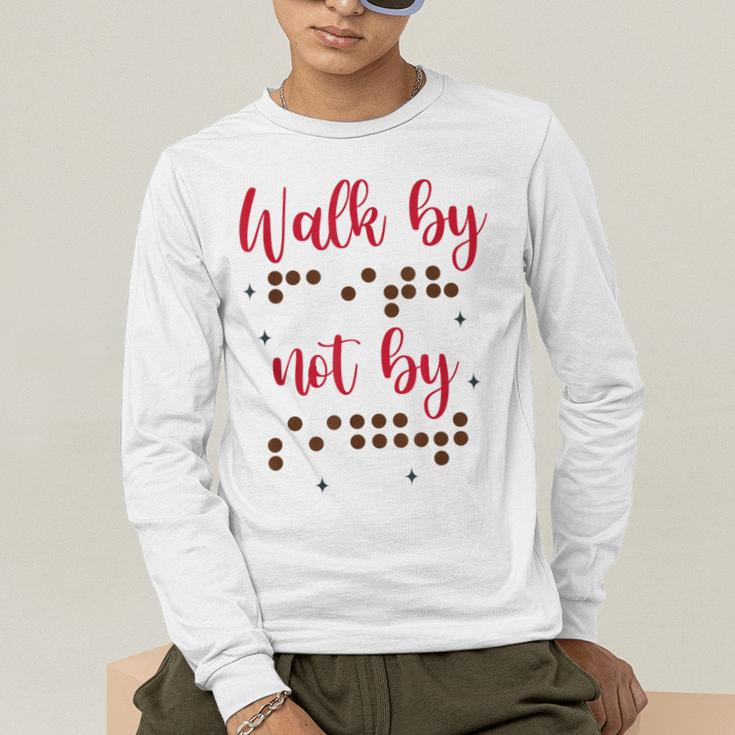Visually Impaired Teacher Braille Bible Verse Walk By Faith Men's Long Sleeve T-Shirt, funny gift Visually Impaired Teacher Braille Bible Verse Walk By Faith Men's Long Sleeve T-Shirt, funny gift