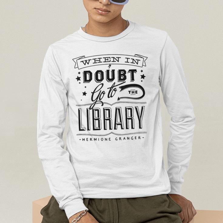 When In Doubt Go To The Library Teacher Vintage Book Lovers Men's Long Sleeve T-Shirt, funny gift When In Doubt Go To The Library Teacher Vintage Book Lovers Men's Long Sleeve T-Shirt, funny gift
