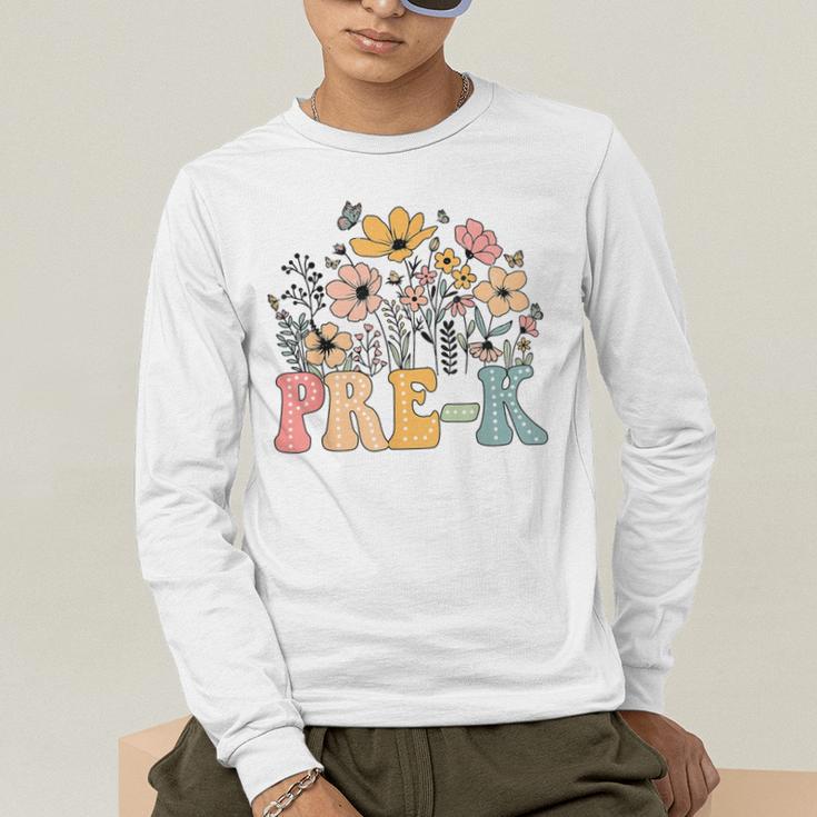 Wildflower Pre-K Preschool Team Floral Teacher Girls Men's Long Sleeve T-Shirt, funny gift