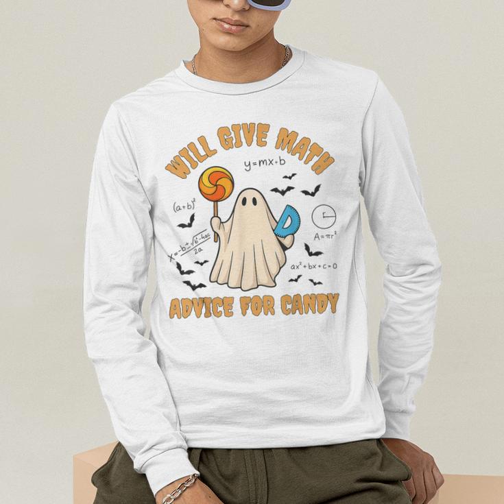 Will Give Math Advice For Candy Math Ghost Teacher Halloween Men's Long Sleeve T-Shirt, funny gift Will Give Math Advice For Candy Math Ghost Teacher Halloween Men's Long Sleeve T-Shirt, funny gift