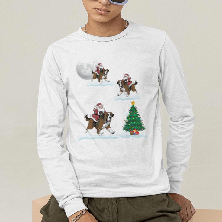 Xmas Lighting Tree Santa Riding Boston Terrier Christmas Men's Long Sleeve T-Shirt, funny gift
