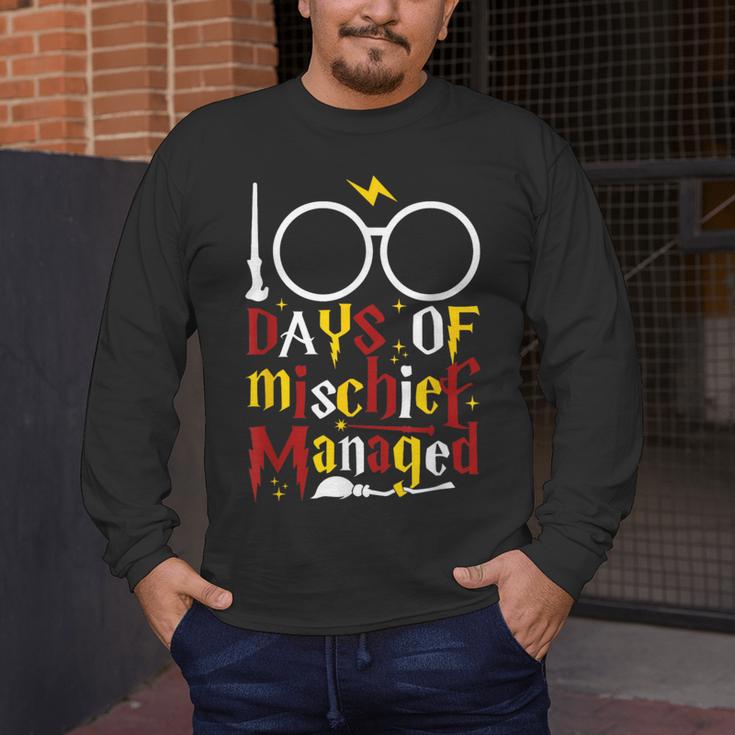 100 Days Of Mischief Managed Teacher Kid 100th Day Of School Men's Long Sleeve T-Shirt, funny design 100 Days Of Mischief Managed Teacher Kid 100th Day Of School Men's Long Sleeve T-Shirt, funny design