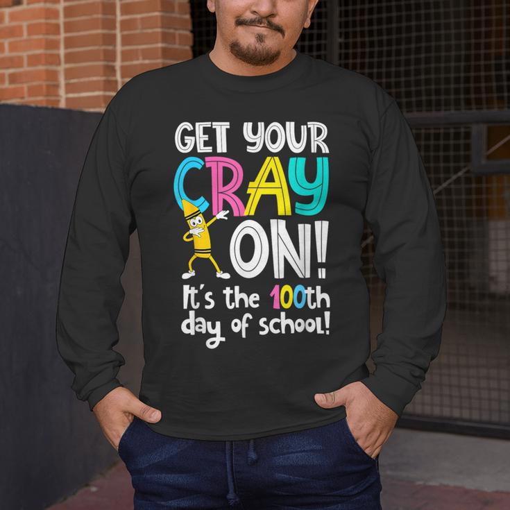 100th Day Of School Get Your Cray On Teacher Men's Long Sleeve T-Shirt, funny design 100th Day Of School Get Your Cray On Teacher Men's Long Sleeve T-Shirt, funny design